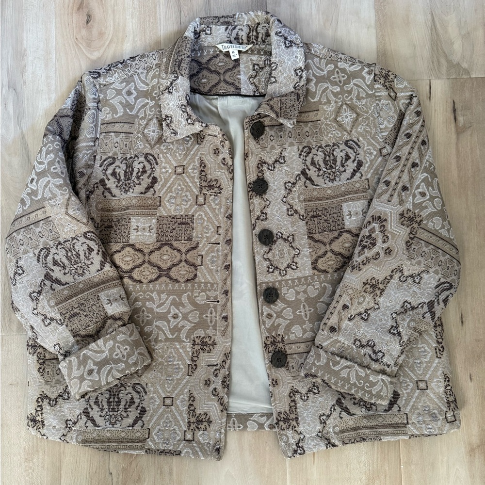 TravelSmith Neutral Patchwork Tapestry Blazer - image 1
